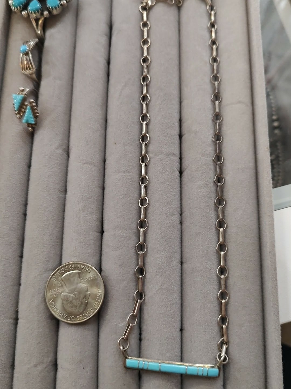 Turquoise Bar Necklace  Sterling Silver
